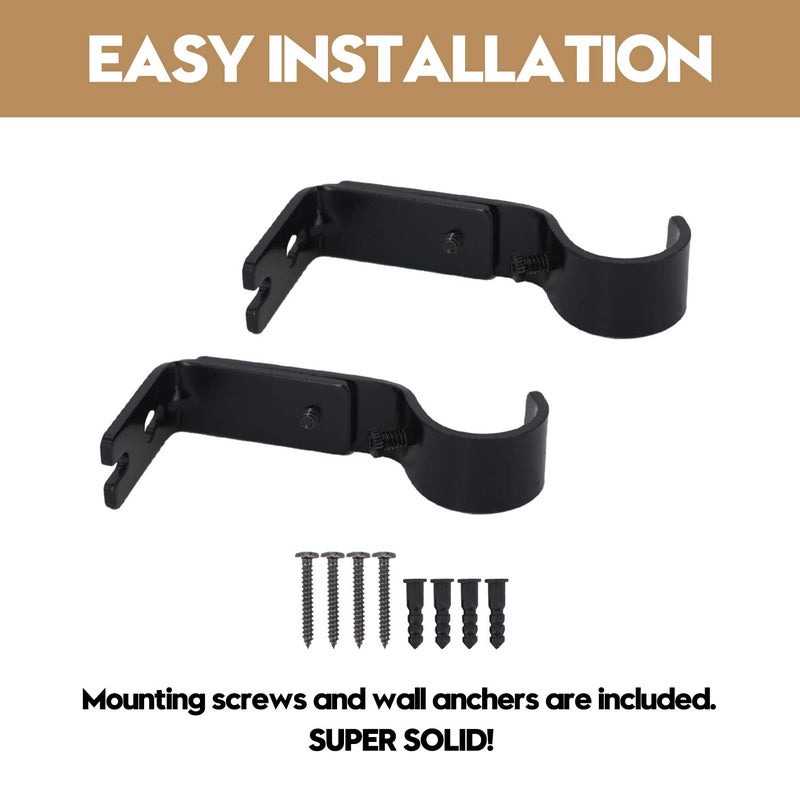 AddGrace Adjustable Curtain Rod Bracket Fits up to 1 inch Curtain Rod Sturdy Premium Brackets for Wall Set of 6 Black - Image 4